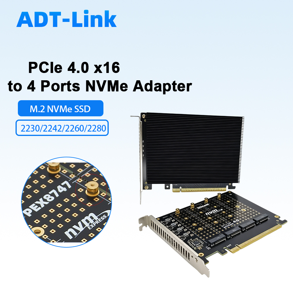 Quad M.2 Nvme Pcie Bifurcation Card - PCIe 4.0 X16 naar 4-poorts NVMe-adapterkaart
