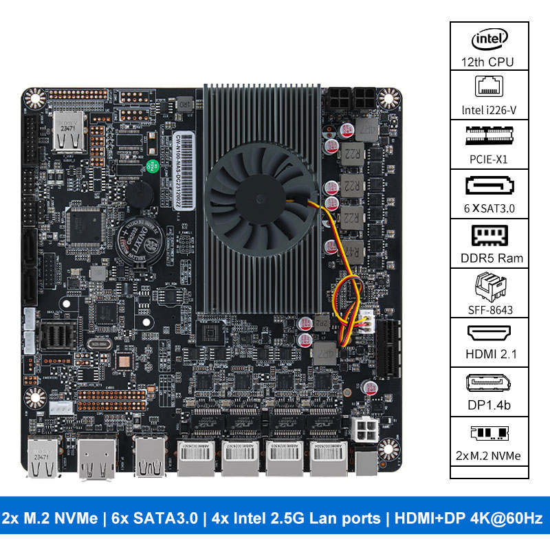 Nas Motherboard N100 6 Sata - N100 Nas moederbord 2xm.2 NVMe 4x