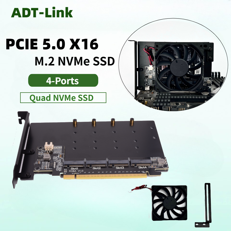Quad M.2 Nvme Pcie Bifurcation Card - R34A PCIe 5.0 x16 naar 4-poorts